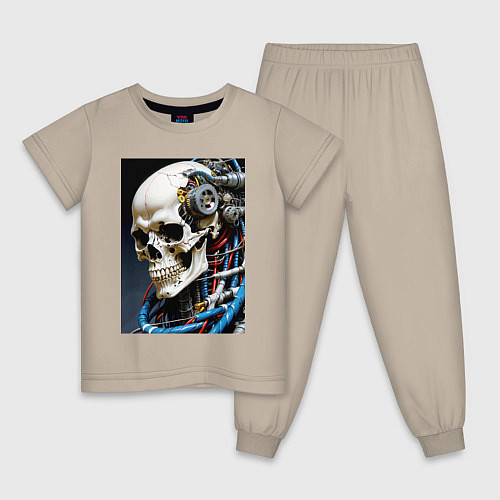 Детская пижама Кибер череп - нейроарт фантазия / Миндальный – фото 1