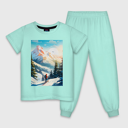 Детская пижама Лыжник в горах / Мятный – фото 1
