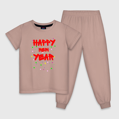 Детская пижама Happy New Year ярко-красным / Пыльно-розовый – фото 1
