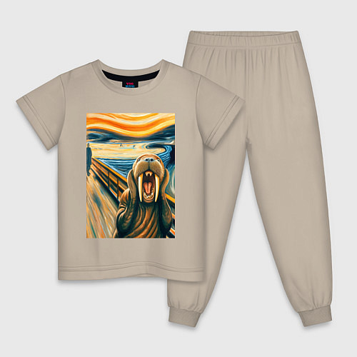 Детская пижама Морж кричит на картине Эдварда Мунка - мем искусст / Миндальный – фото 1