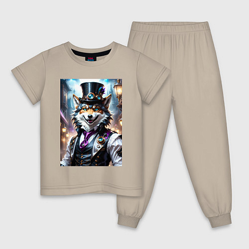 Детская пижама Стимпанк волк / Миндальный – фото 1
