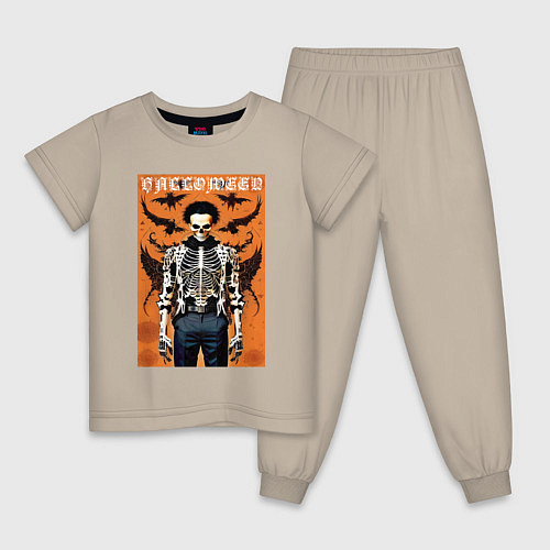 Детская пижама Cool skeleton - halloween poster / Миндальный – фото 1