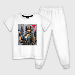 Пижама хлопковая детская Cool military girl - graffiti, цвет: белый