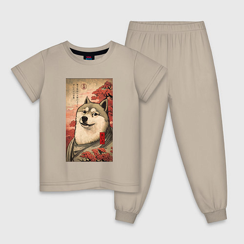 Детская пижама Doge meme - japan style / Миндальный – фото 1