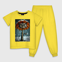 Пижама хлопковая детская Уличный кот под мокром снегом, цвет: желтый