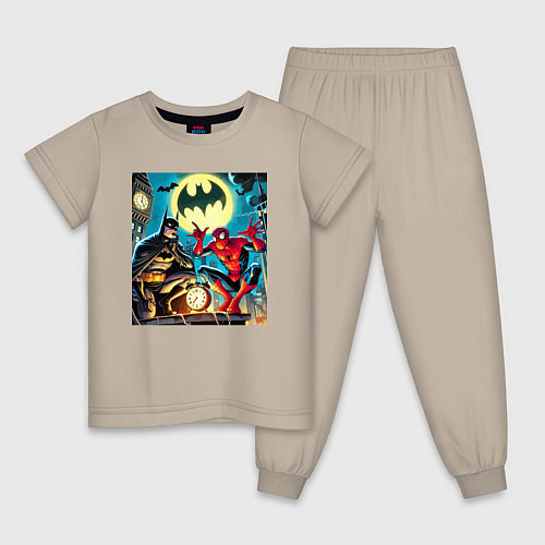 Детская пижама Batman with Spider-man - ai art fantasy / Миндальный – фото 1