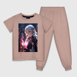 Пижама хлопковая детская Прекрасная девушка-эльф-маг, цвет: пыльно-розовый