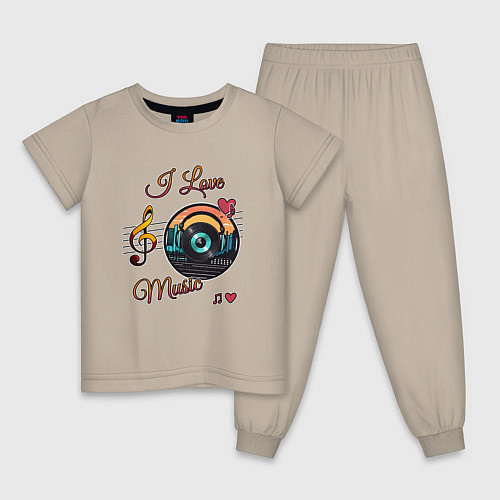 Детская пижама Я люблю музыку / Миндальный – фото 1