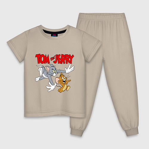 Детская пижама Том и Джерри - погоня / Миндальный – фото 1
