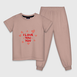 Пижама хлопковая детская I love, цвет: пыльно-розовый