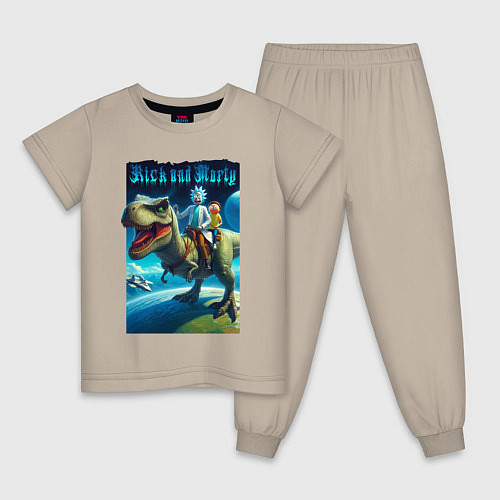 Детская пижама Рик и Морти верхом на тираннозавре / Миндальный – фото 1
