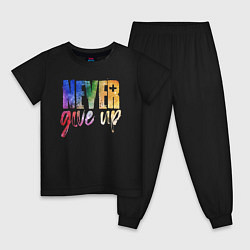 Пижама хлопковая детская Never give up, цвет: черный