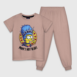 Пижама хлопковая детская Мардж Симпсон на фоне пиццы - панк жив, цвет: пыльно-розовый
