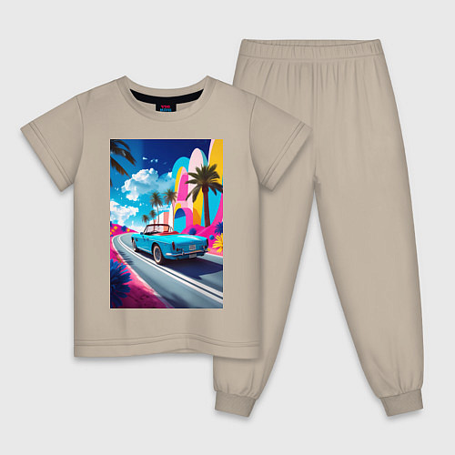 Детская пижама Кабриолет едет по тропическому острову / Миндальный – фото 1