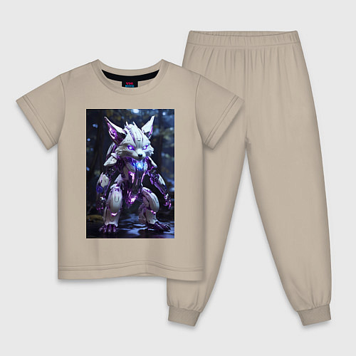 Детская пижама Киборг лиса с неоновой подсветкой / Миндальный – фото 1