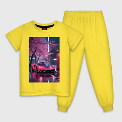 Пижама хлопковая детская Суперкар и сакура, цвет: желтый