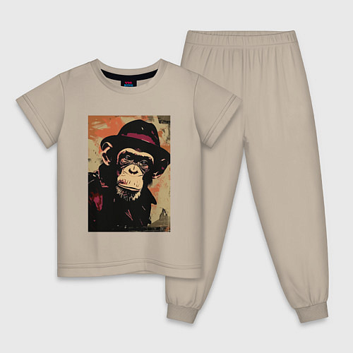 Детская пижама Обезьянка детектив в шляпе / Миндальный – фото 1