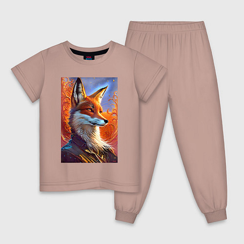 Детская пижама Fox fashionista - ai art fantasy / Пыльно-розовый – фото 1