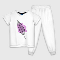 Пижама хлопковая детская Контуры листа на сливовом, цвет: белый