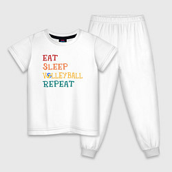 Пижама хлопковая детская Eat sleep volley, цвет: белый