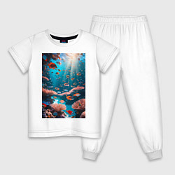 Пижама хлопковая детская Подводный коралловый риф с рыбками, цвет: белый