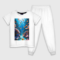 Пижама хлопковая детская Подводный коралловый риф с рыбками, цвет: белый