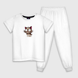 Пижама хлопковая детская Безумно улыбающийся кот, цвет: белый