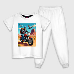 Пижама хлопковая детская Голубь байкер, цвет: белый