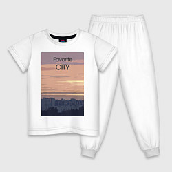 Пижама хлопковая детская Favorite city с городским пейзажем, цвет: белый