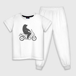 Пижама хлопковая детская Мишка на мотоцикле, цвет: белый