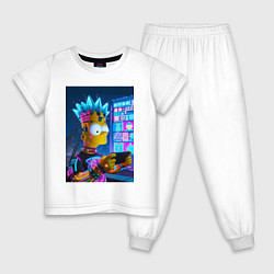 Пижама хлопковая детская Bart Simpson is a gamer - ai art, цвет: белый