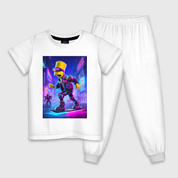 Пижама хлопковая детская Bart Simpson on a hoverboard - cyberpunk ai art fa, цвет: белый