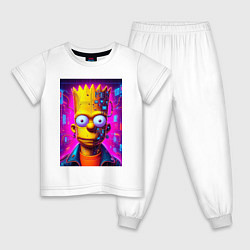 Пижама хлопковая детская Портрет Барта Симпсона - киберпанк, цвет: белый