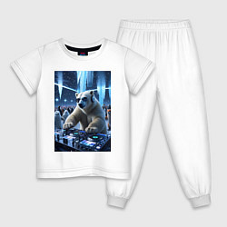 Пижама хлопковая детская Медвевь Dj на тусовке в антарктиде, цвет: белый