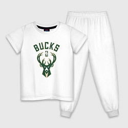 Пижама хлопковая детская Милуоки Бакс - команда НБА, цвет: белый