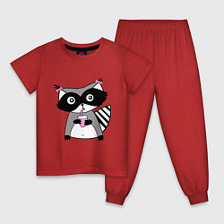 Пижама хлопковая детская Енот-девочка, цвет: красный