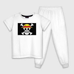 Пижама хлопковая детская Флаг ван-пис, цвет: белый