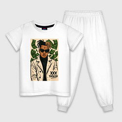 Пижама хлопковая детская XXXTentacion и доллары, цвет: белый