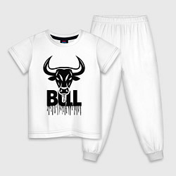 Пижама хлопковая детская Черный бык с петекшей краской, цвет: белый