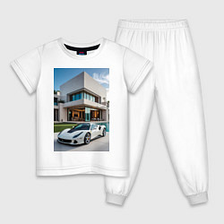 Пижама хлопковая детская Белый суперкар у дома, цвет: белый