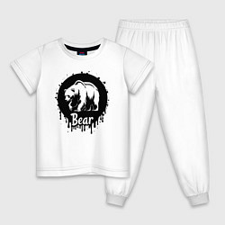 Пижама хлопковая детская Черный медведь в круге, цвет: белый