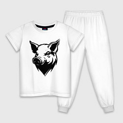 Пижама хлопковая детская Свиная голова, цвет: белый