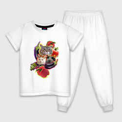 Пижама хлопковая детская Кото-салат - мем с котами, цвет: белый