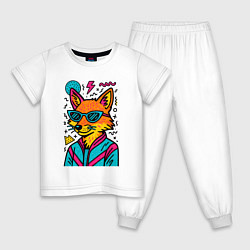 Пижама хлопковая детская Лиса поп арт, цвет: белый