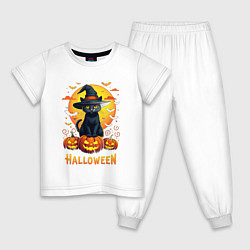 Пижама хлопковая детская Cat on pumkins, цвет: белый