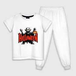 Пижама хлопковая детская Вампир с надписью halloween, цвет: белый