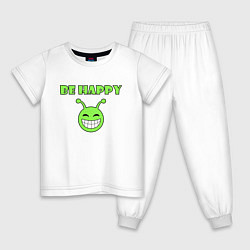 Пижама хлопковая детская Инопланетянин, смайлик, be happy, цвет: белый