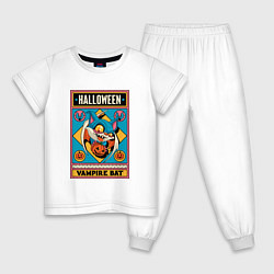Пижама хлопковая детская Halloween vampire bat, цвет: белый