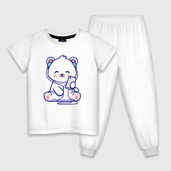 Пижама хлопковая детская Music white bear, цвет: белый