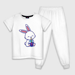Пижама хлопковая детская Drinking bunny, цвет: белый